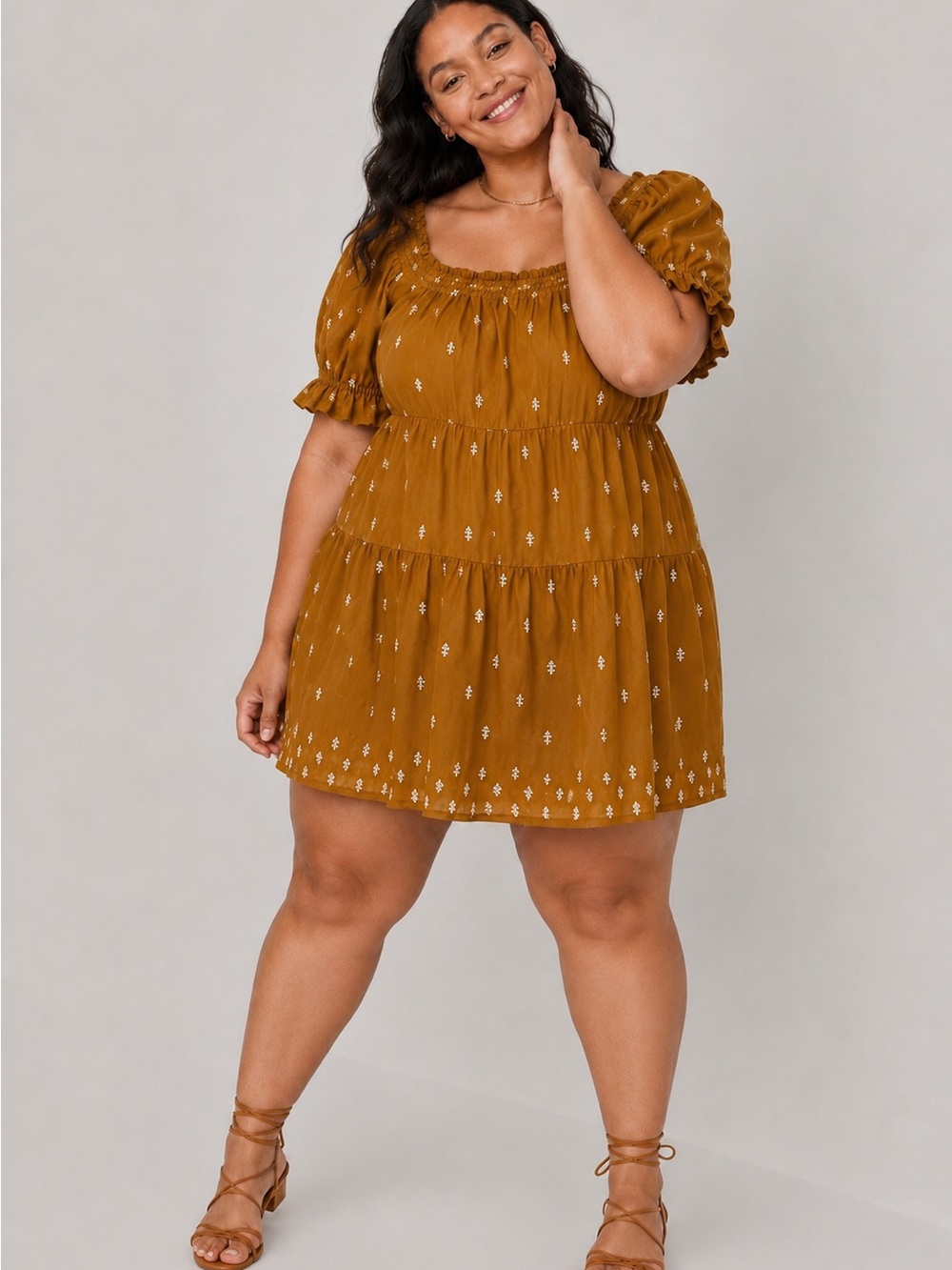 Old Navy Mustard Smocked Tiered Mini Dress